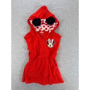 Disney Junior Minnie Mouse Red Terry Cloth Hooded Swim Cover Up Dress 12M